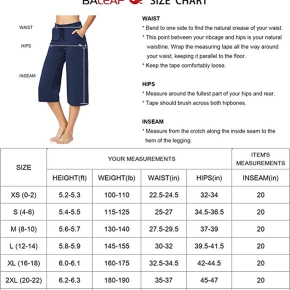 Women's Capri Pants Casual Summer Cotton Yoga Wide Leg((S/M/XL) BLACK - Picture 6 of 7